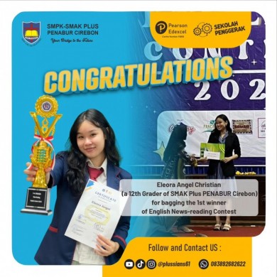 Getting 1st winner of English News-reading Contest with the theme “Empowering Youth Character by Emphasizing Innovative Ideas to Establish Bright Future Leaders”, held at Universitas Pancasakti Tegal on Saturday, March 9th, 2024.