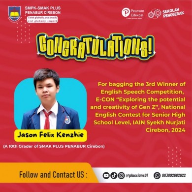 3rd Winner of English Speech Competition, E-CON “Exploring the potential and creativity of Gen Z”, National English Contest for Senior High School Level, IAIN Syekh Nurjati Cirebon, 2024