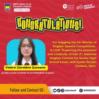 1st Winner of English Speech Competition, E-CON “Exploring the potential and creativity of Gen Z”, National English Contest for Senior High School Level, IAIN Syekh Nurjati Cirebon, 2024