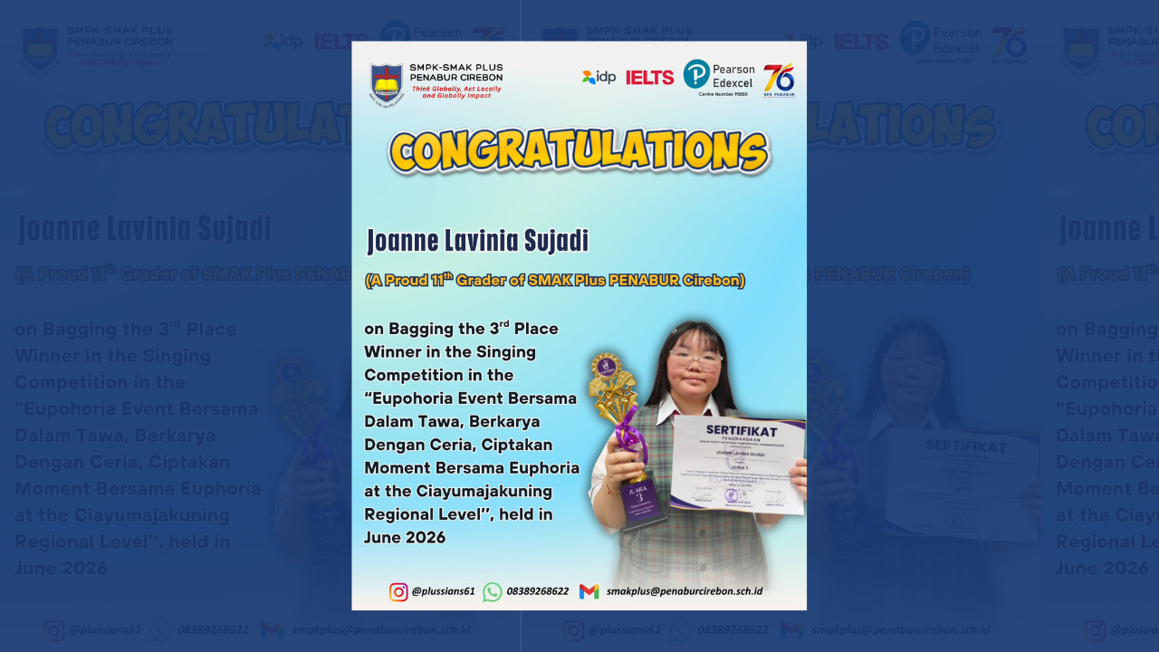3rd Place Winner in the Singing Competition in the “Eupohoria Event Bersama Dalam Tawa, Berkarya Dengan Ceria